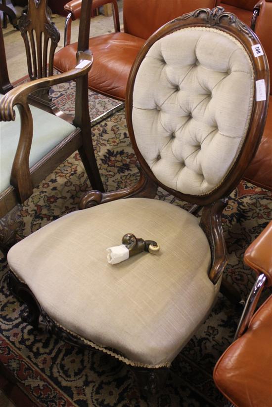 Button back showwood chair & coffee table with in laid plaques(-)